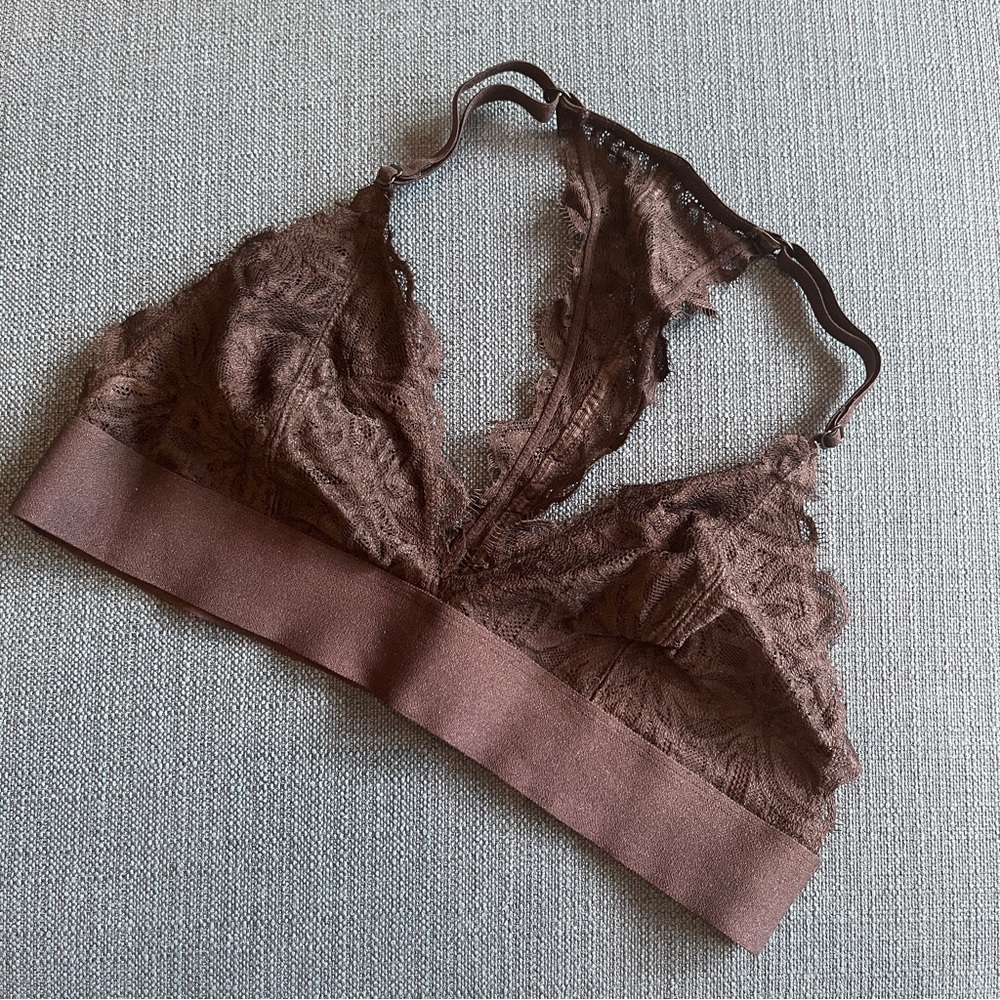 PINK Black Triangle lace Bralette Size Large